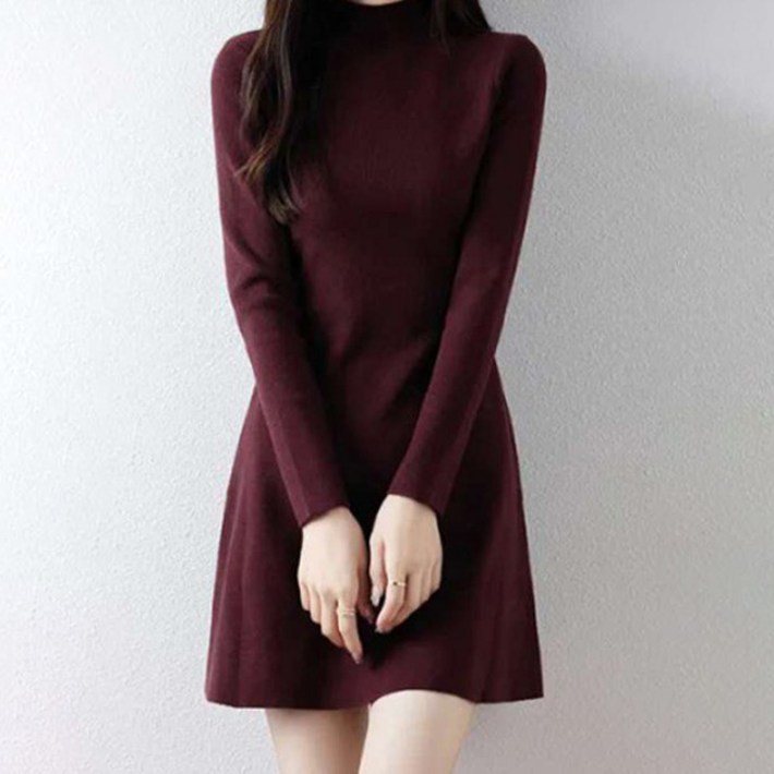 구디프 하이넥 모던 니트 미니 데일리 베이직 원피스