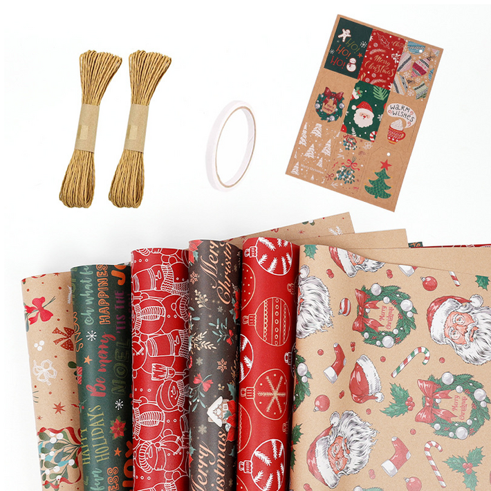 미소로운 선물 포장지 6종  테이프  크라프트끈 2p  스티커 세트 9 포장지 50 x 70 cm