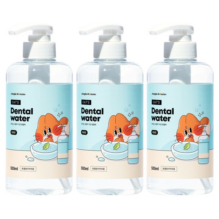 정글몬스터 캣 펌프형 대용량 덴탈워터, 500ml, 3개