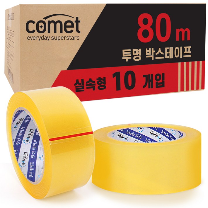 코멧 투명 박스테이프 80M 48mm, 10개 코멧 투명 박스테이프 80M 48mm, 10개