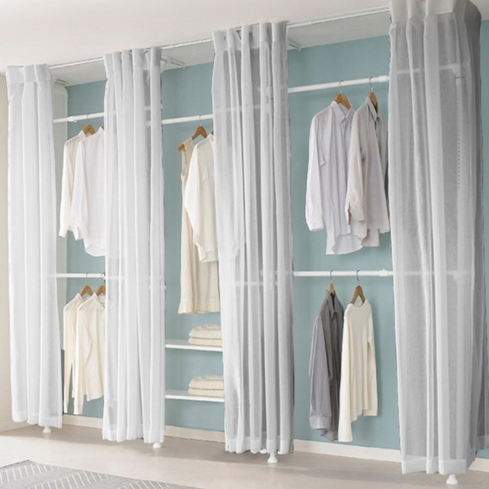 이지온 튼튼한 시스템 드레스룸 목재선반 커튼 옷걸이 7단 행거 EOS417M, 그레이