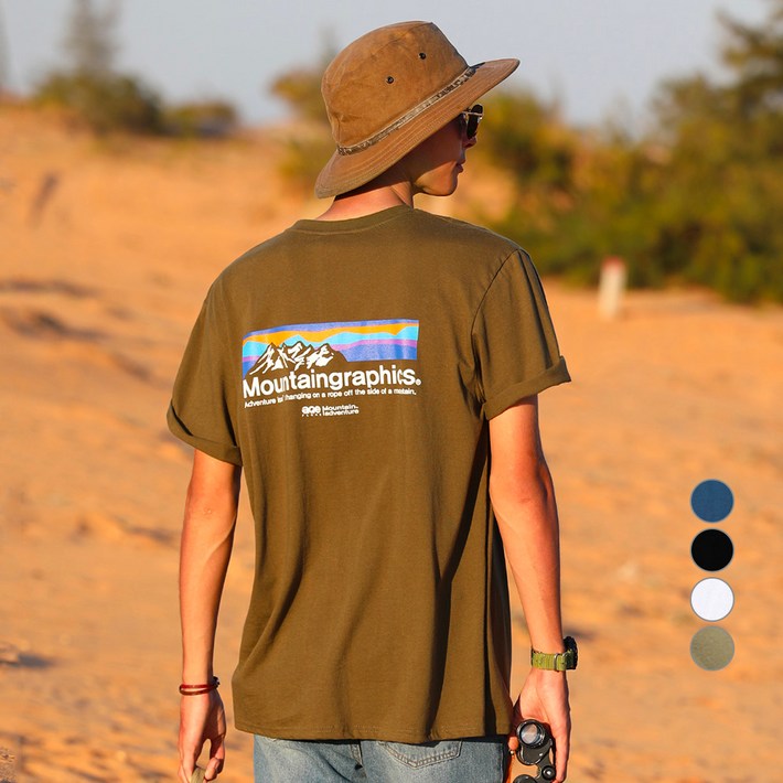 플루크 남녀공용 통기성 마운틴 그래픽 실루엣 반팔 티셔츠 FST151