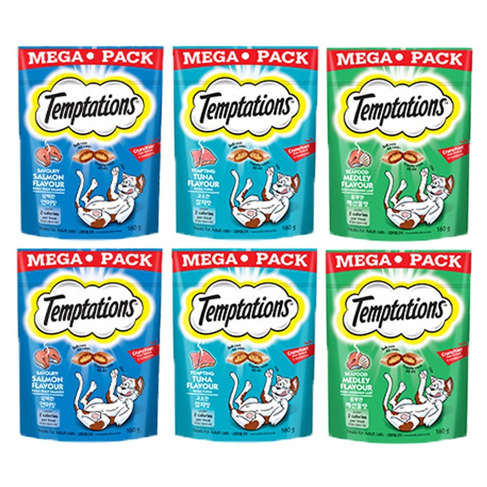 템테이션 고양이 워너비 간식 3종 세트, 담백한 연어맛, 고소한 참치맛, 풍부한 해산물맛, 160g, 2세트