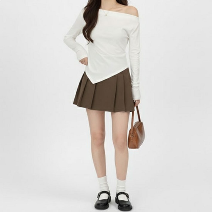 소니오 여성용 슬릿 숄더 긴팔 티셔츠