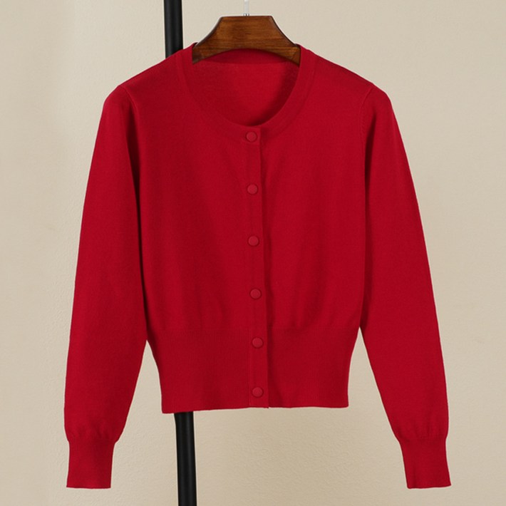 라라티나 여성용 할로아 간절기 베이직 라운드넥 크롭 니트 긴팔 가디건