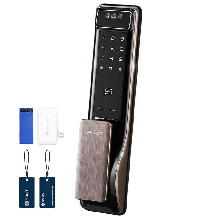 솔리티 웰콤 얼굴인식 푸시풀 디지털 도어락 WSP2900A 블루투스 모듈 스마트 브릿지 카드키 2p 세트