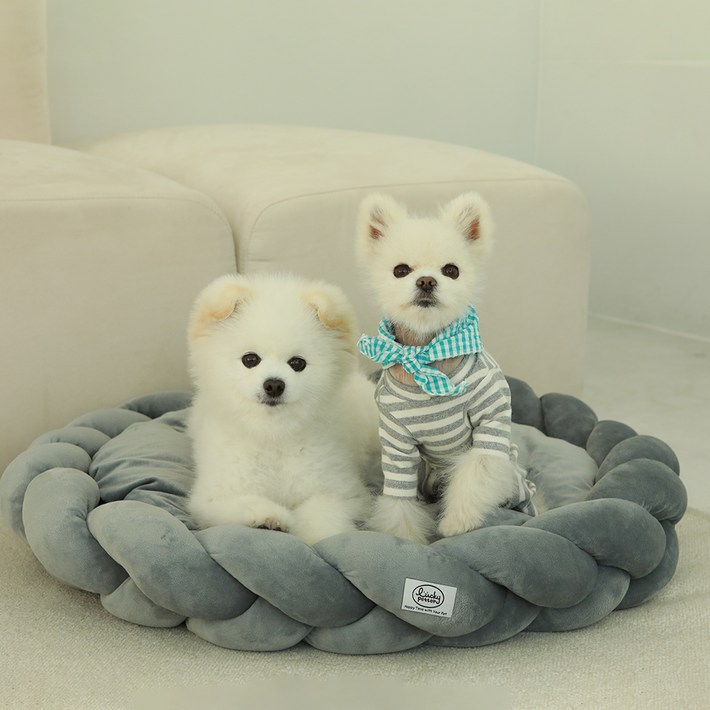 럭키페터 강아지 꽈배기 방석 쿠션, 그레이