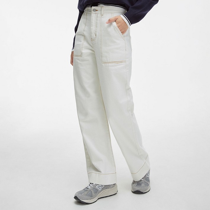 미쏘 여성용 논페이드 아웃포켓 롱와이드 데님 바지