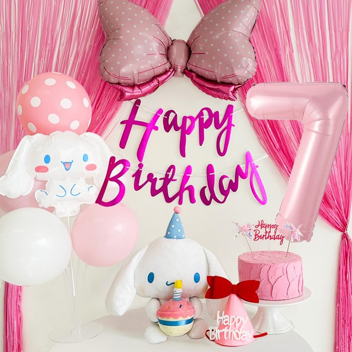 메리파티 산리오 시나모롤 풍선 생일파티 올인원 풀세트 핑크, 1세트, 시나모롤 풀세트핑크 점보숫자7