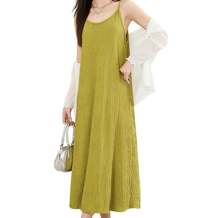 두두픽스 보씨엘 플리츠원피스 맥시 롱 민소매 끈 나시 원피스 여름 냉감 냉장고 체형보정 휴양지 임산부 CLAT1032