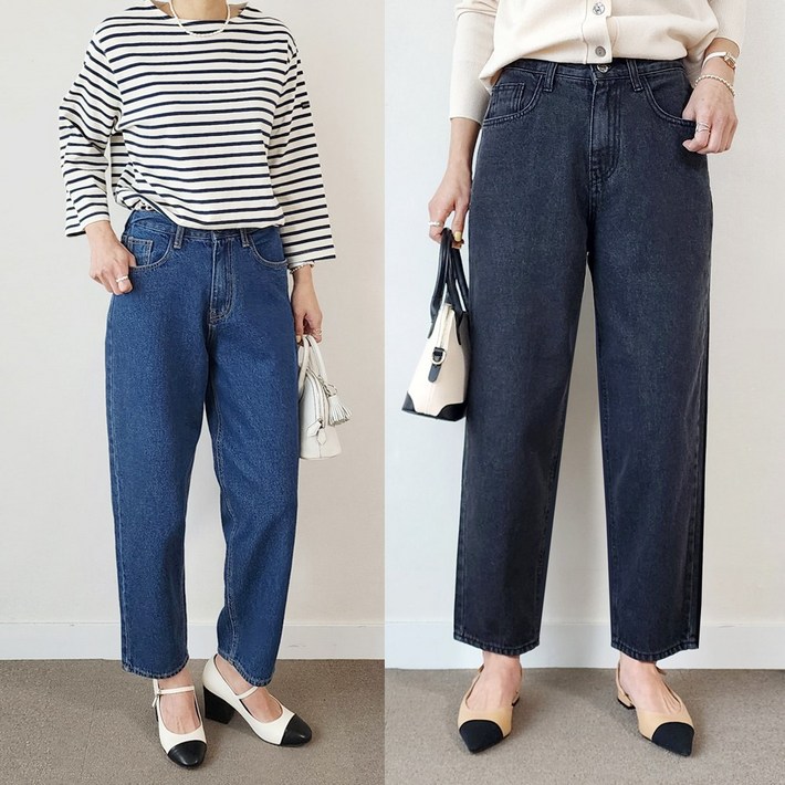 논스판 뒷밴딩 배기핏 청바지 2컬러