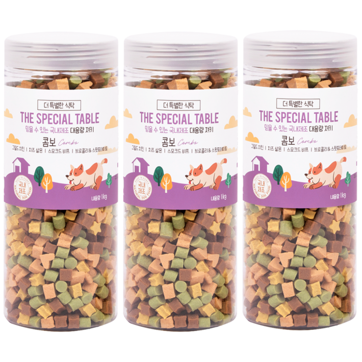 푸디 더특별한식탁 강아지 간식 프리미엄 져키 트릿, 1kg, 3개, 알록달록 맛조합 콤보 푸디 더특별한식탁 강아지 간식 프리미엄 져키 트릿, 1kg, 3개, 알록달록 맛조합 콤보
