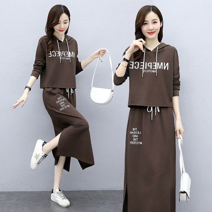 COSYEVNO 맨투맨 스커트 세트 빅사이즈 루즈핏 캐주얼 여성 봄 후드티롱치마 투피스 tz4718