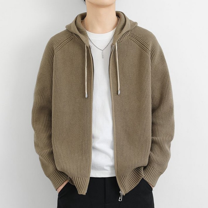 남성 봄가을 니트 후드 집업 캐주얼 기본 아우터 데일리 가디건