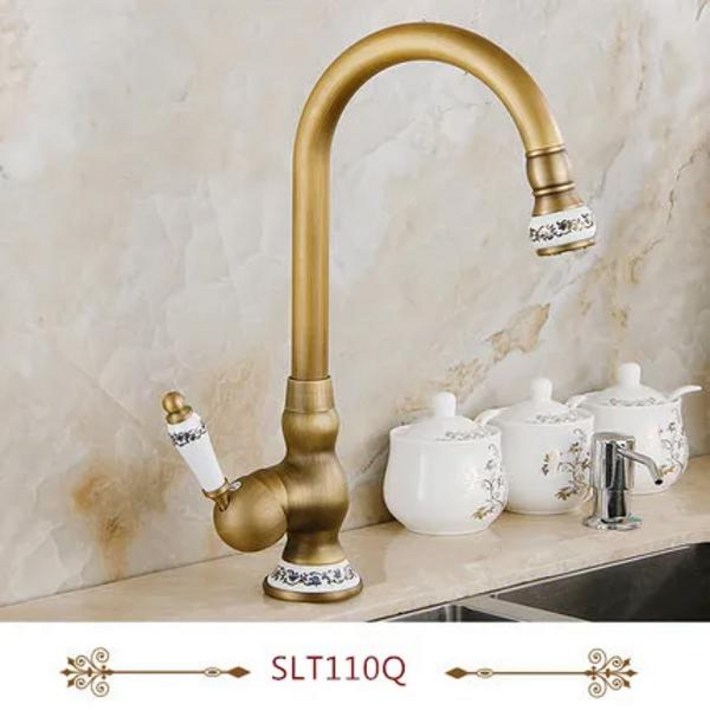 ZGRK 주방 수도꼭지 데크 장착 베셀 싱크 믹서 탭 360 도 크레인 골동품 황동 회전 스프레이