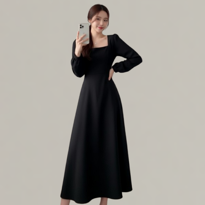 여성용 스퀘어넥 링클프리 스트링 원피스