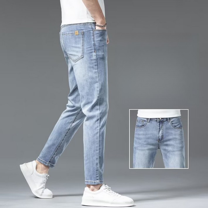 여름 얇은 나인포인트 청바지 남성 슬림핏 아이스 실크 바지