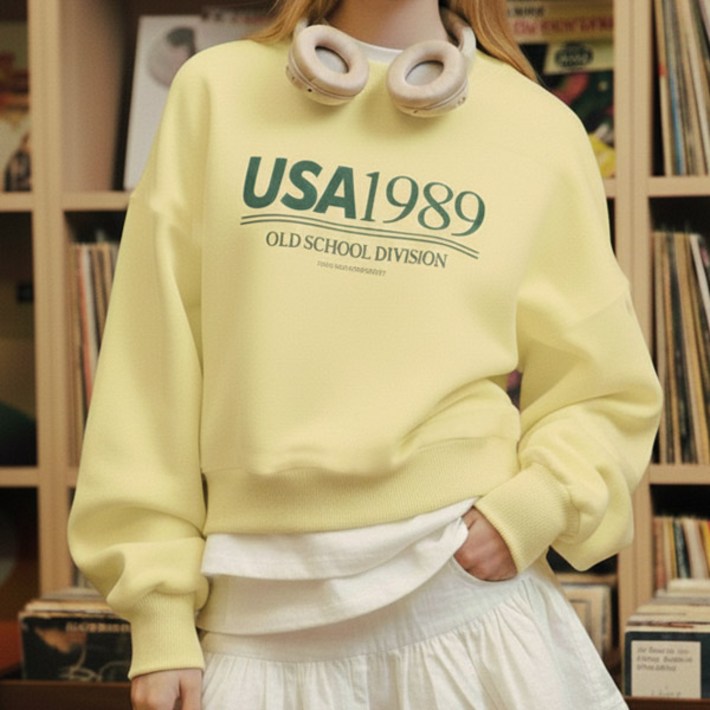 여성 빅사이즈 크롭 맨투맨 티셔츠 올드스쿨 봄가을 긴팔 숏티