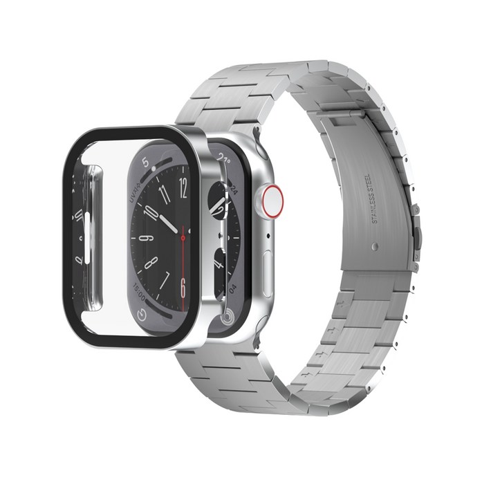 아이메이드잇 애플워치 호환 로이스 메탈 스트랩  풀커버 보호 일체형 케이스, 실버