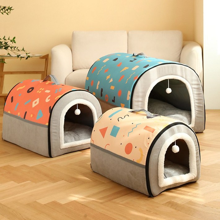 미우프 강아지 고양이 쿠션 난방 텐트 하우스 중형견 방한 겨울집 보온 강아지집, 블루, 1개