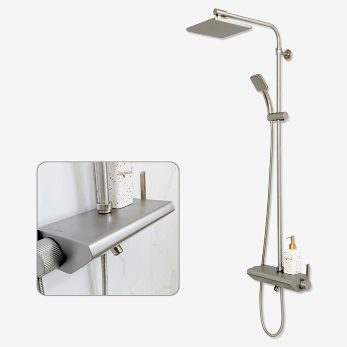 욕실 해바라기 수전 욕조 선반 수전 레인 샤워기 헤드조절, 실버, 1개