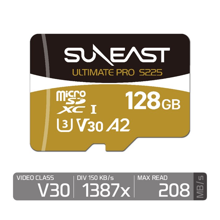 선이스트 V30 208MBs 드론 얼티메이트 프로 S225 골드 마이크로SD 메모리카드, 1개