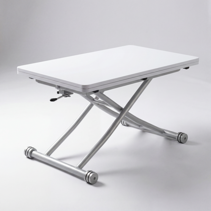 브릭룸 트랜스폼 높이조절 거실 리프트업 테이블 확장형 폴딩 접이식 식탁 탁자, 화이트