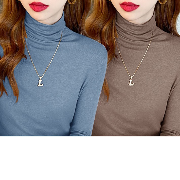 11 여성 폴라티 슬림핏 하이넥 긴팔 티셔츠 모달 반폴라티 2매입 봄 가을 여자 목폴라 긴팔티 YJW