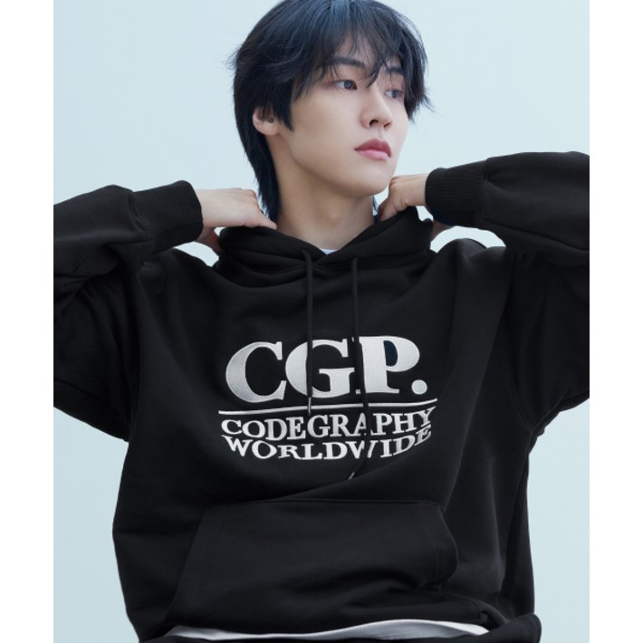 코드그라피 CODEGRAPHY CGP 스퀘어 로고 후드티블랙
