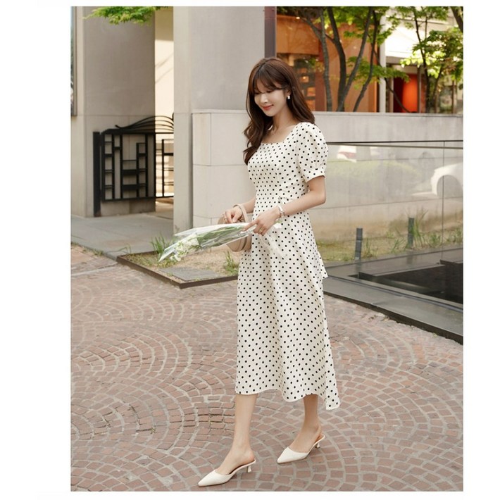 여름 휴양지 포프 소매 롱원피스 2칼라