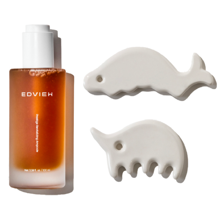 에드뷰 명장 세라믹 괄사 페이스 바디 림프순환 마사지 풀세트  대용량 앰플  43만 유튜버 밤비걸 PICK, 화이트 유광돌고래코뿔소앰플, 1세트