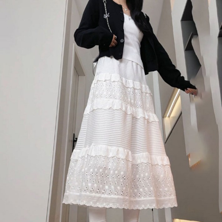 에스라이프 잘룩한 A라인 롱스커트 캉캉치마