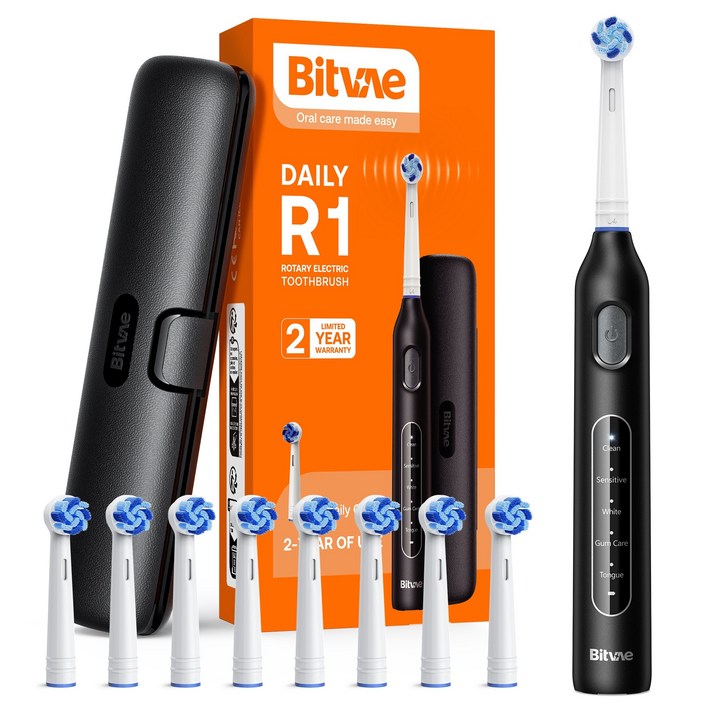 비트베이 R1 회전형 전동칫솔 진동칫솔 칫솔모 Bitvae Amazon베스트, 1개, 블랙, R1