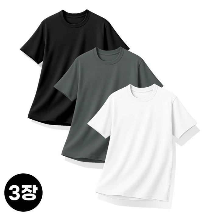 3장세트 냉감 통기성 쿨론 기능성 반팔 티셔츠 남녀공용 여름 쿨티 헬스 러닝 작업복 빅사이즈