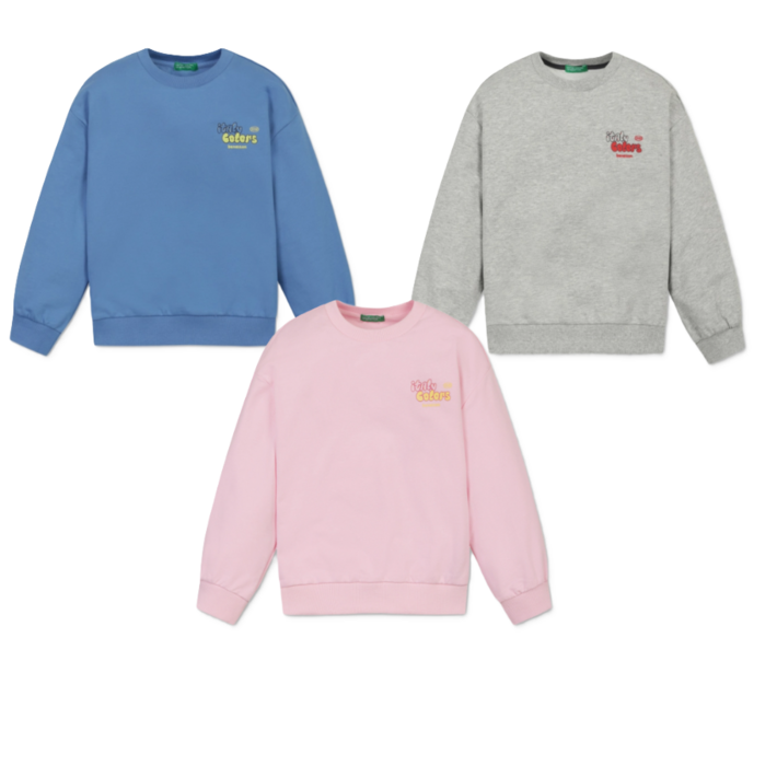 베네통 키즈 아동용 힙한 로고 레터링 포인트 맨투맨  코튼 혼방 소재, 시보리 밴딩, 캐주얼한 룩 연출