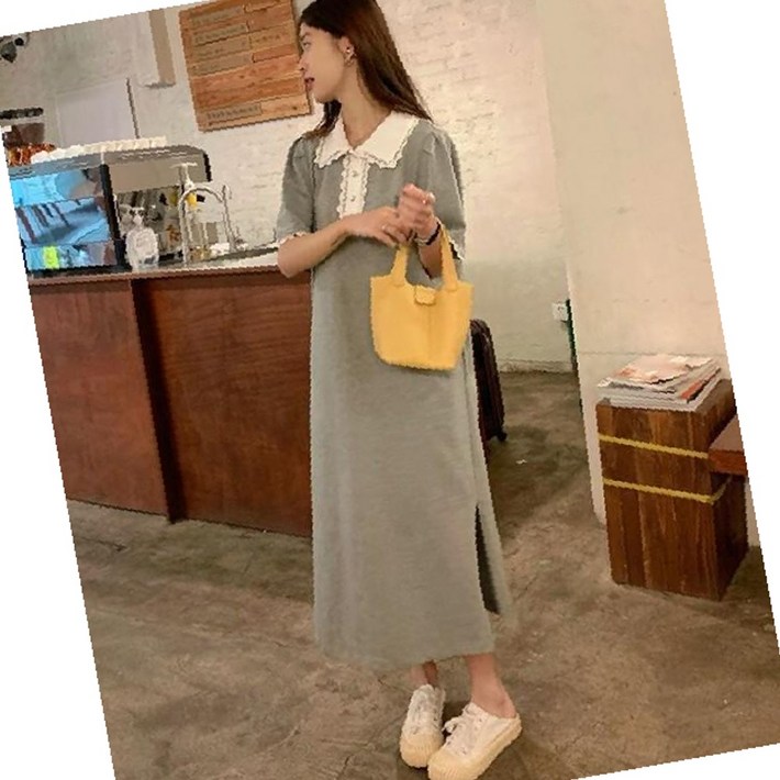 여성 롱 하객룩 플라워 패턴 데일리 반팔 여름