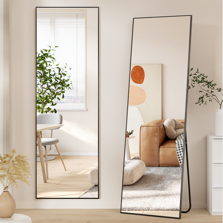 뷰티피크 직사각형 전신거울 3in1 스탠드 벽걸이 거치형 강화안전유리 440x1470, 블랙