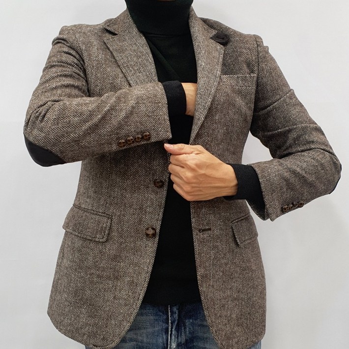 브랜드라인 남자 캐주얼 헤링본 체크 울 모직 빅사이즈 가을 겨울 콤비 자켓 정장 블레이저