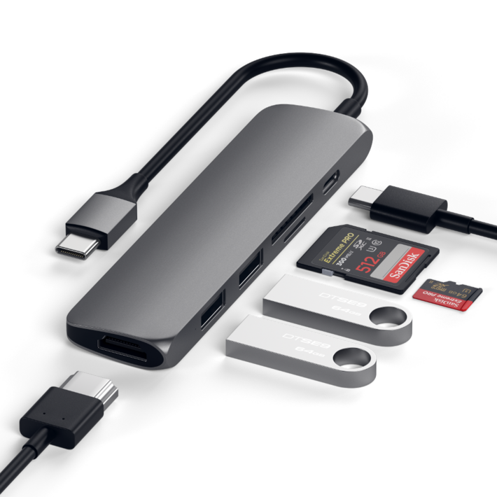 사테치 USB C타입 6n1 알루미늄 슬림 멀티포트 허브 어댑터 V2 ST-SCMA2M