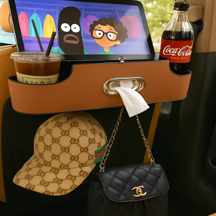 노재 다용도 포켓 가방걸이 기능 자동차 시트 수납함, 브라운, 1개