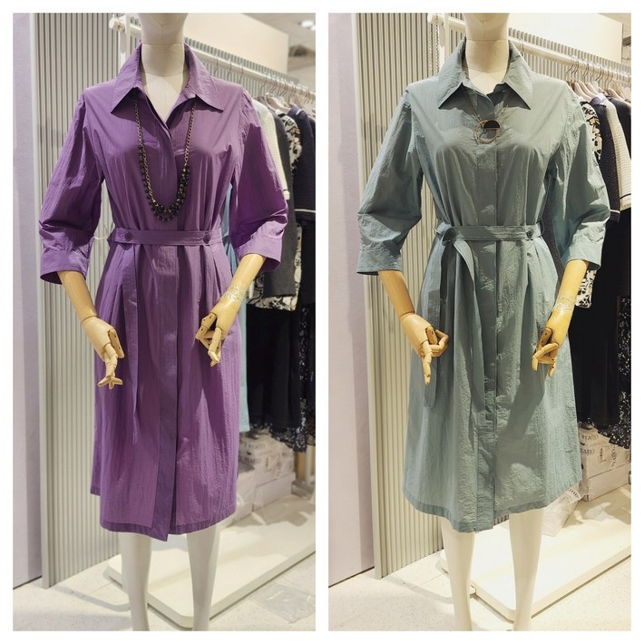 올리비아로렌 세련된 카라 7부 소매 벨티드 셔츠 원피스 nc청주점 vocoa3m4111