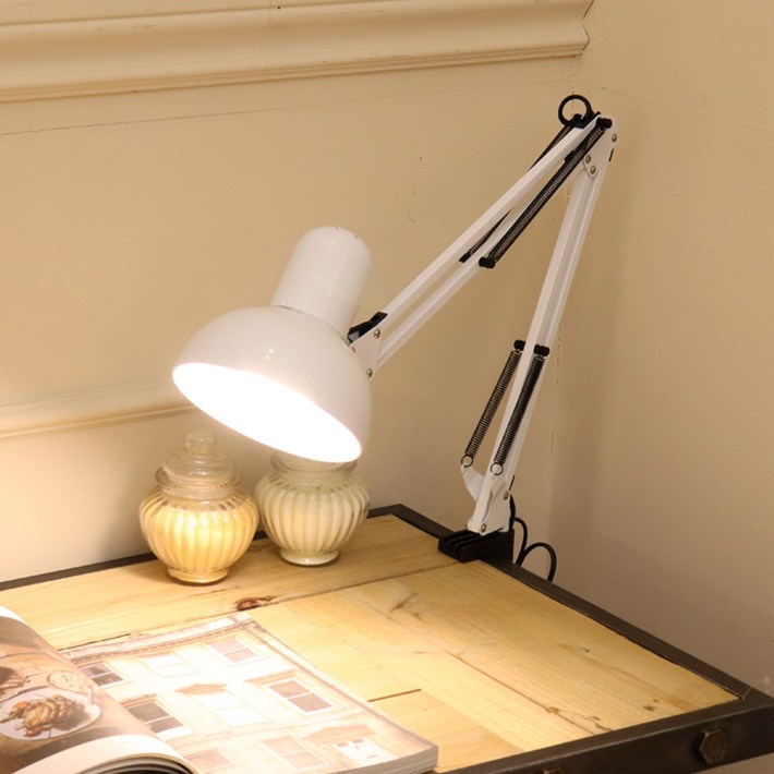 집게형 클램프 스탠드 북라이트 제도등 조명 관절이 자유로운 책상스탠드조명, 화이트