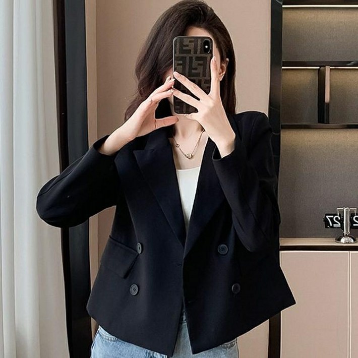 에쥬아 여성 루즈핏 정장 크롭자켓 뒷트임 숏자켓