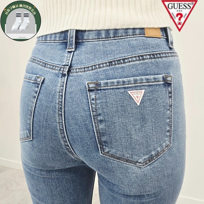 게스 여성 슬림스트레이트 MBL 일자 편한 청바지 패션양말증정