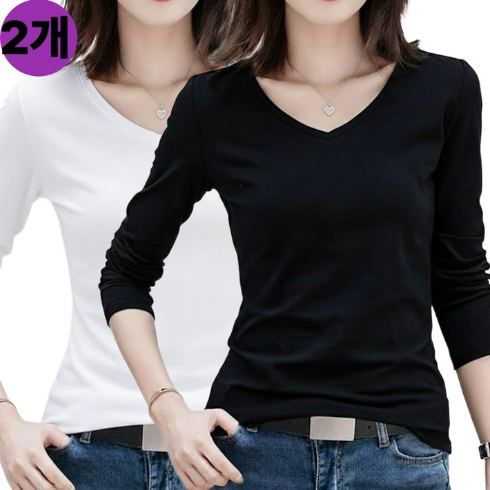 빠른토끼 11 여성 슬림 브이넥 기모 긴팔 따뜻한 티셔츠 기본 이너 스판