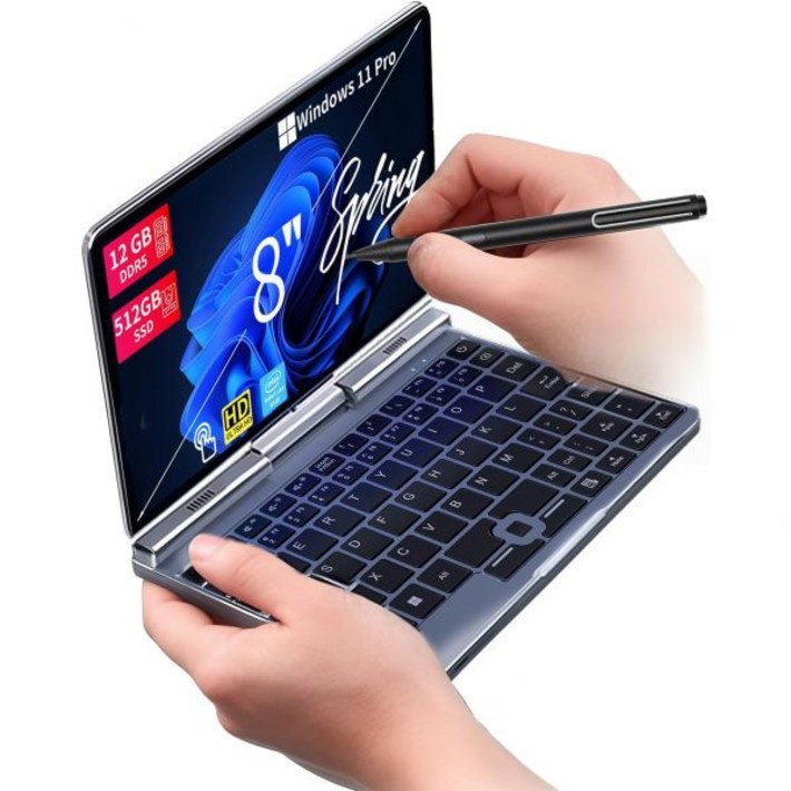 8인치 2in1 미니 노트북, HD 회전형 터치스크린, 필기 지원 윈도우 11 프로 소형 인텔 N100N150, 12GB RAM, 512GB SSD, WiFi 6, BT