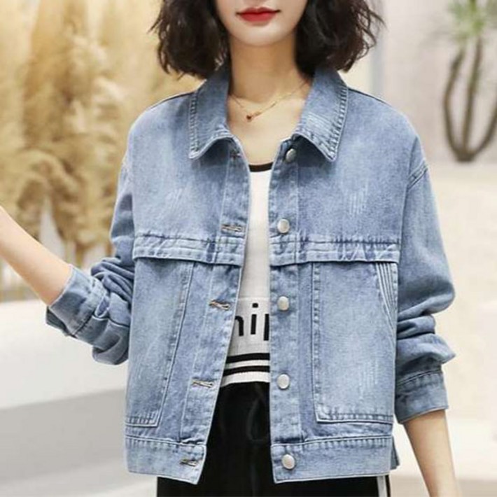 슬림소녀 여성 가을 캐주얼 루즈핏 데일리 청 자켓 포켓 데님점퍼 슬림소녀 여성 가을 캐주얼 루즈핏 데일리 청 자켓 포켓 데님점퍼