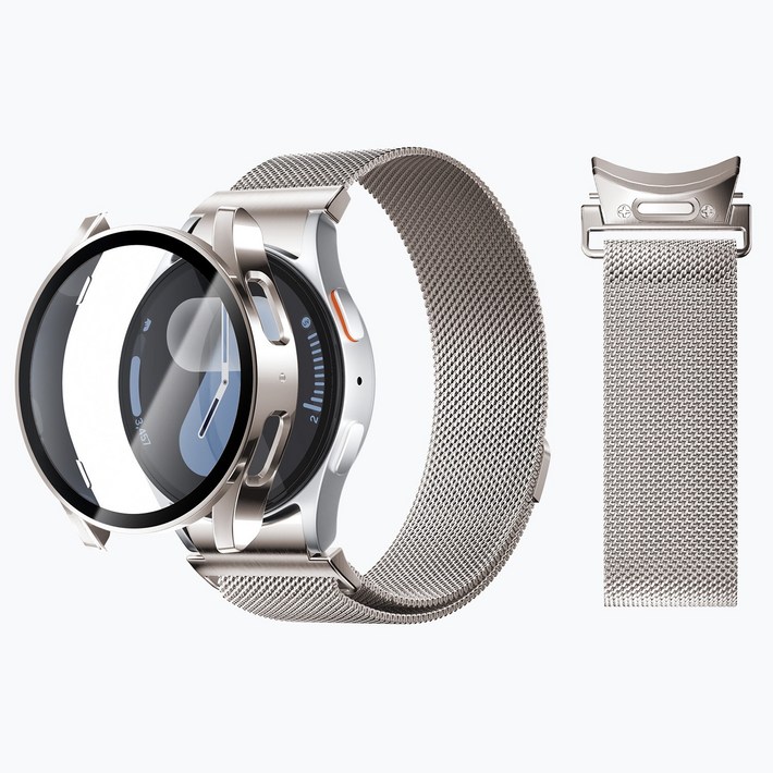 AITEWO 갤럭시워치 호환 스트랩 마그네틱 밀레니즈 메탈 밴드 시계줄 액정보호 강화유리 풀커버 케이스 세트