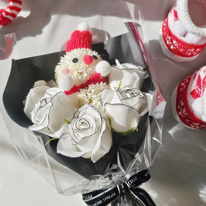 플라담 크리스마스 산타 눈사람 장미 꽃다발, 1개, 눈사람빨간장미