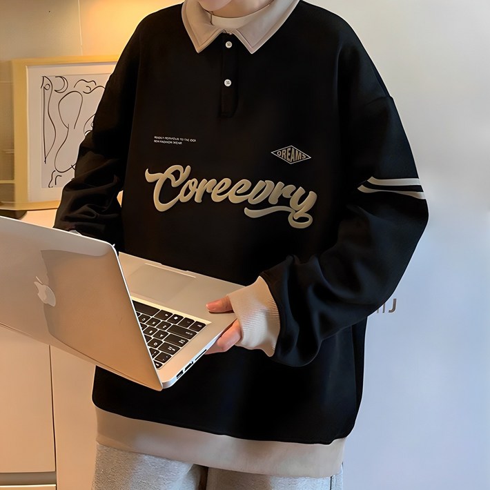 스몰더 남성용 오버핏 카라 맨투맨 티셔츠 1345